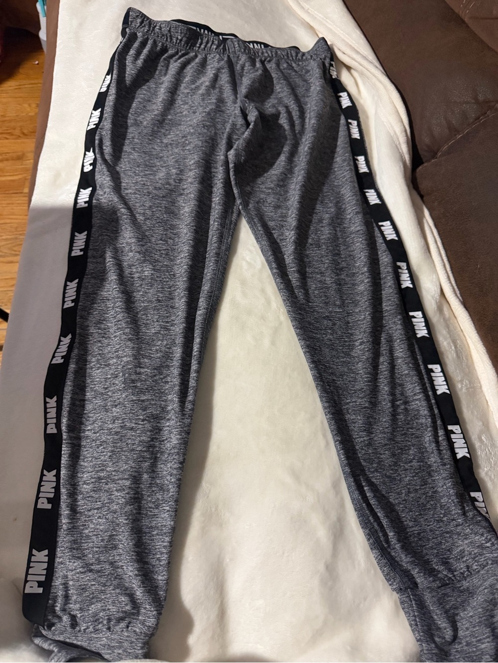 PINK Victoria's Secret Heather Gray Leggings with Black PINK Side Tape